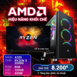 CH6 AMD Ryzen 3 3200G Ram 8G SSD 120G LCD 24 Cong 75hz